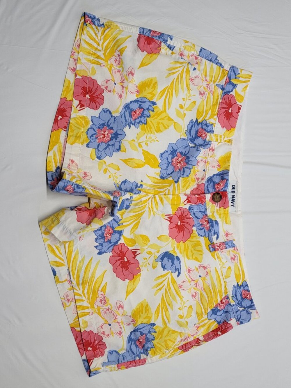 Old Navy Womens Shorts Floral Print Size 12 Chino Cotton Colorful Pockets Tropic